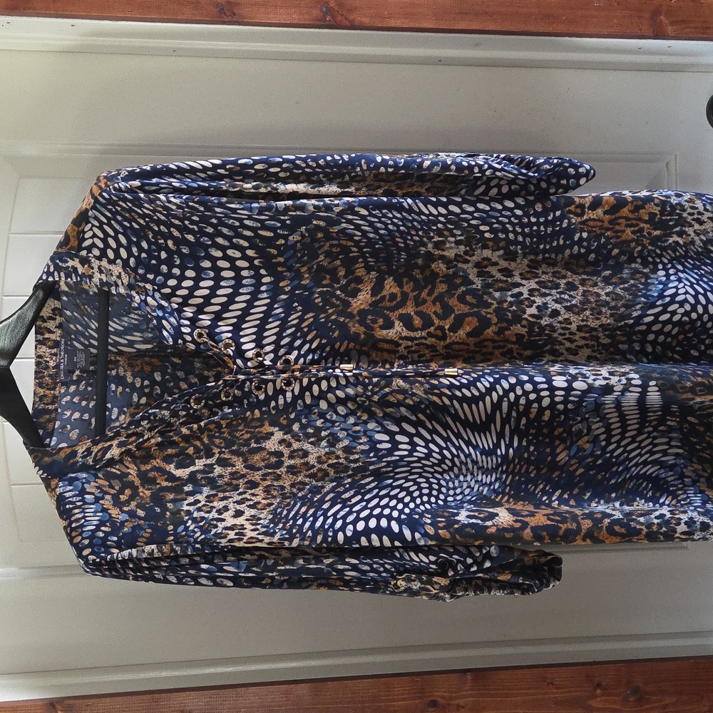 Chelsea & Theodore Blue and Brown Animal Print Top